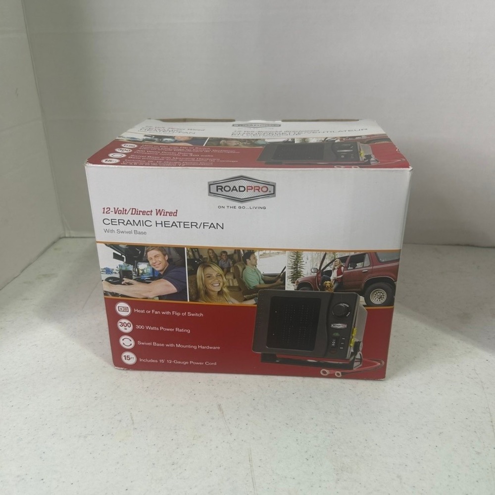 RoadPro 12V Direct Wired Ceramic Heater Fan 300W Swivel Base RPSL-681